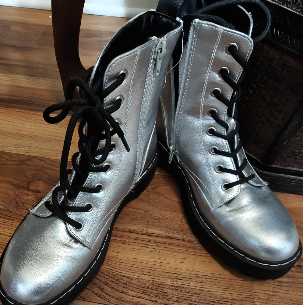 Silver Combat Boots
